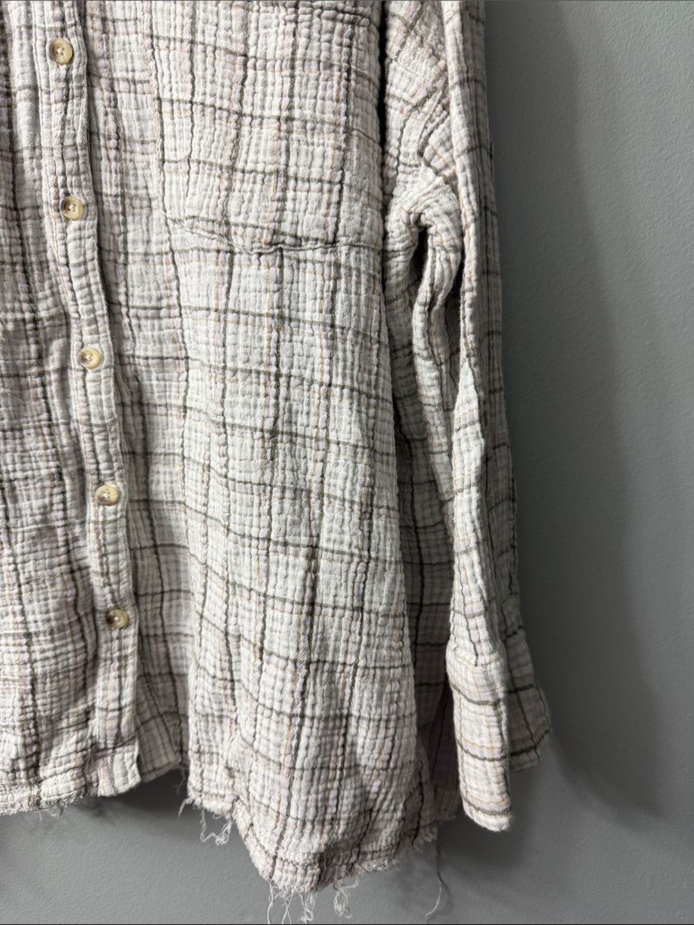 Free People "We The Free" Cardiff Plaid Tunic plaid gauze button down Top Large - Picture 7 of 9